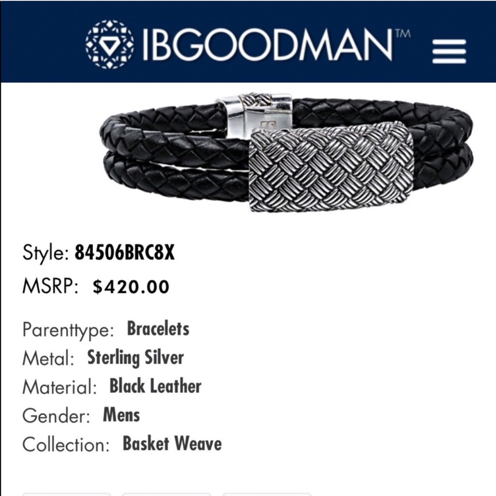 Sterling Silver Woven Black Leather Bracelet - Picture 7 of 8